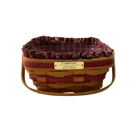 Vintage 1993 Christmas Collection Longaberger Bayberry Basket Plaid Fabric Plast - Picture 7 of 16